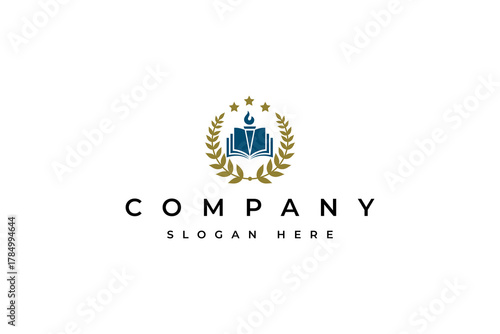Education logo design template. with open book with torch icons in classic style concept
