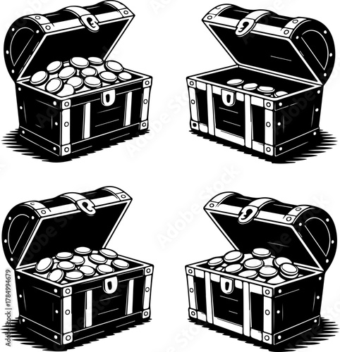 pirate treasure chests silhouette vector illustration