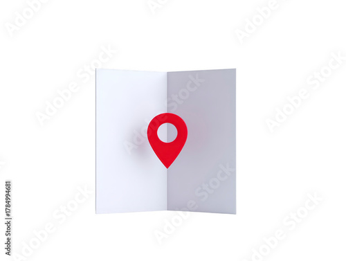 Red location pin icon white folded paper, symbolizing navigation, travel, or map direction, isolated transparency background, minimal and modern design, concept for finding places or destinations Free Download Red location pin icon white folded paper, symbolizing navigation, travel, or map direction, isolated transparency background, minimal and modern design, concept for finding places or destinations - GFXLoad
