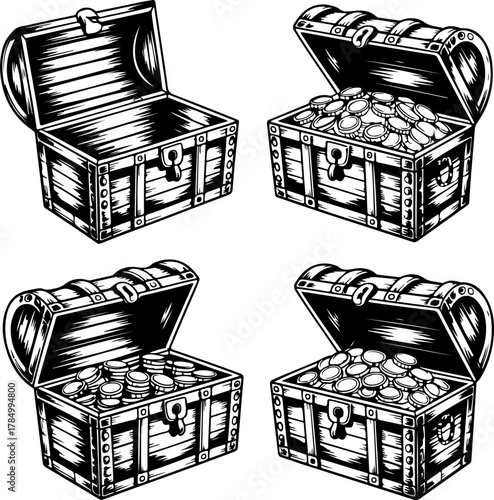 pirate treasure chests silhouette vector illustration