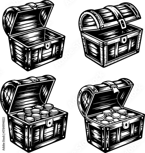 pirate treasure chests silhouette vector illustration