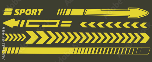 Sport car stripe graphics collection. Vector set of racing decals and stripe patterns for performance cars, automotive vinyl wraps, car tuning, motorsport design, and custom vehicle illustration