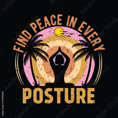 Find Peace in Every Posture Yoga Silhouette Sunset Keywords: yoga, silhouette, sunset, palm