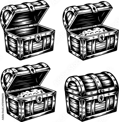 pirate treasure chests silhouette vector illustration