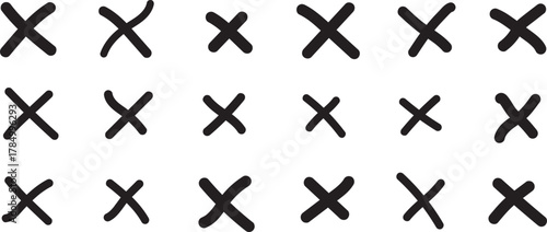 Black X Cross Marks Pattern on White Background Seamless Texture