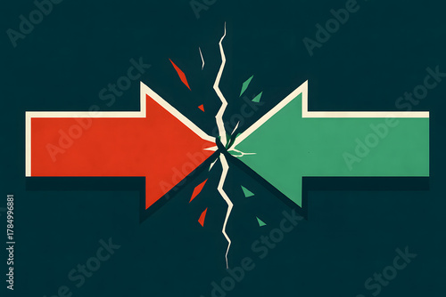 Arrow Confrontation: Two arrows clash, symbolizing conflict or disagreement with a modern artistic style. Evoking themes of opposition and clashing