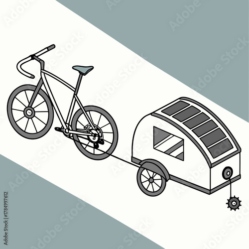 A bicycle towing a solar panel trailer