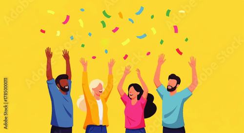 Diverse Group of People Celebrating with Confetti.