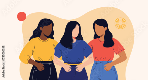 Three diverse women standing together with a sense of unity and friendship.