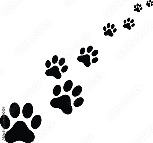 Animal paw prints trail vector illustration, black pet footprints pattern for background, logo, and design use, cad drawing flat vector illustration