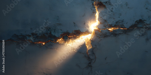 Illuminated Crack: The sun's light pierces through a jagged crack, casting a warm glow, revealing the textures of the stone's surface, a stunning display of nature's power.