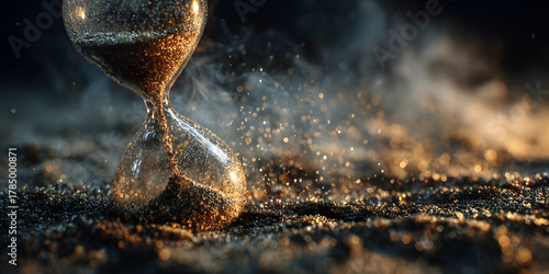 Hourglass Passage: The captivating image showcases the delicate dance of time through an hourglass, symbolizing fleeting moments and the relentless march of time.