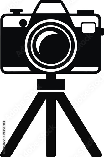 Black silhouette of a camera mounted on a tripod