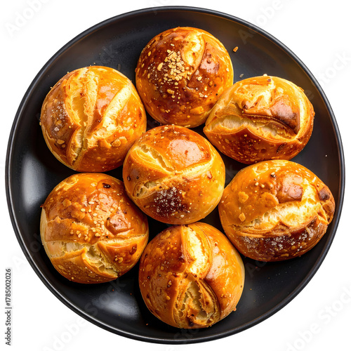 Golden brown pan de bono cheese bread rolls isolated on a pristine white backdrop, a warm colombian treat