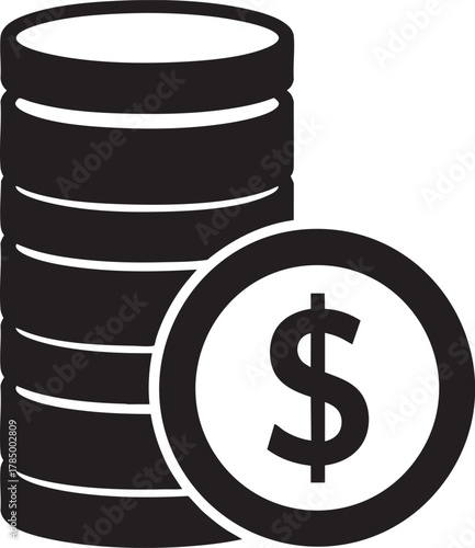 Stack of us dollar coins isolated on transparent background
