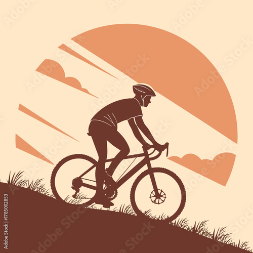 Silhouette of cyclist riding bicycle against sunset