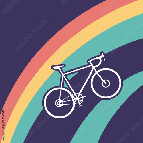 White bicycle with rainbow on a dark blue background illustration