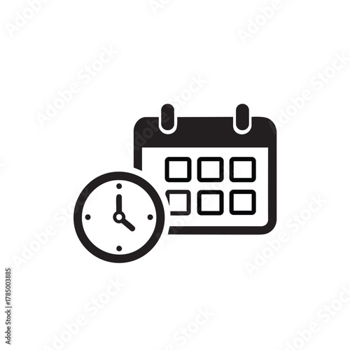 Calendar and clock icon representing time management isolated on transparent background
