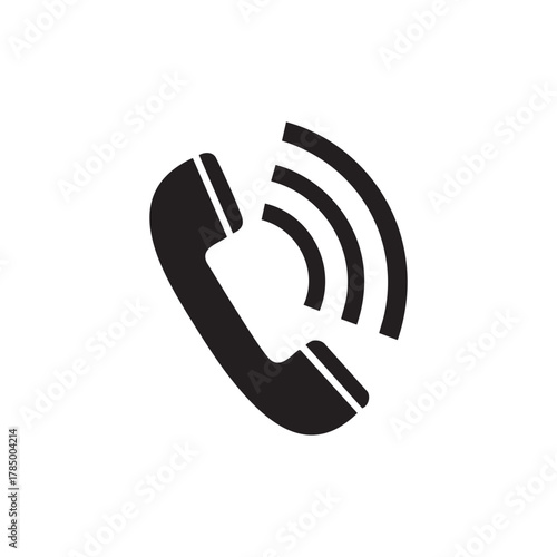 Black silhouette of a vintage telephone handset with sound waves isolated on transparent background