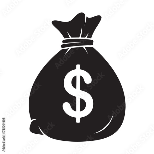 Black silhouette of a money bag with a dollar sign isolated on transparent background
