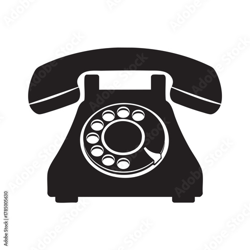 Vintage rotary dial telephone silhouette isolated on transparent background