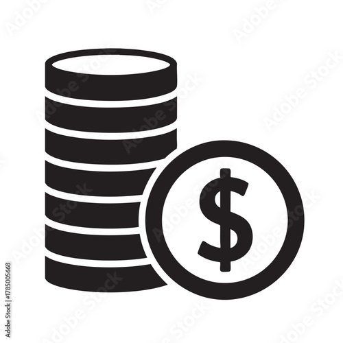 Stack of coins with dollar symbol isolated on transparent background