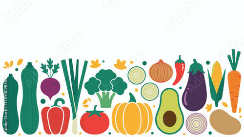 Assortment of Fresh Vegetables Border on White Background Keywords: vegetables, fresh, healthy