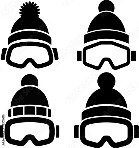 Winter Ski Goggles Beanie Hat Set