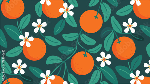 Orange Fruit And Flower Pattern citrus food