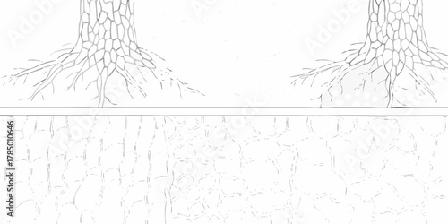 Detailed illustration of tree roots extending into the soil layers showing underground structure and growth patterns