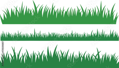 Three rows of green grass silhouettes on a white background