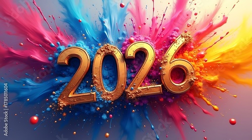 Trendy 2026 New Year Graphic – Abstract Paint Splash Modern Artwork