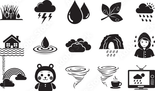 Weather Icons and Symbols Collection on White Background Keywords weather, icon, symbol, cloud, rain, sun