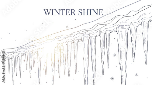 Winter icicles hanging from a roof with sunlight shining through a cold winter day