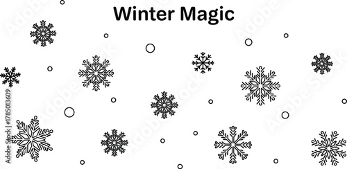 Winter magic background with snowflakes and circles on a light blue backdrop