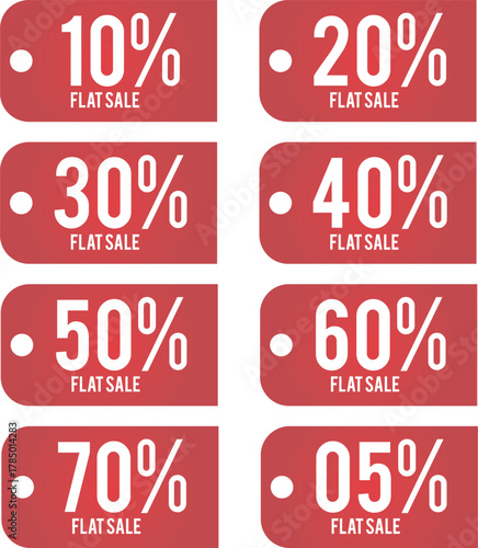 Flat discount amount tag vector sets — special offer sale label, price reduction badge, and promotional marketing design