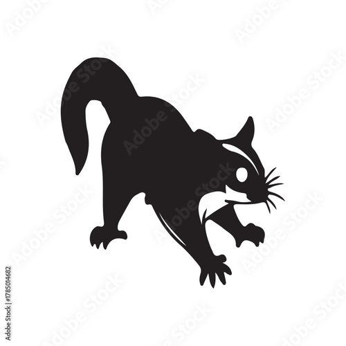 Black silhouette of a squirrel on a white background