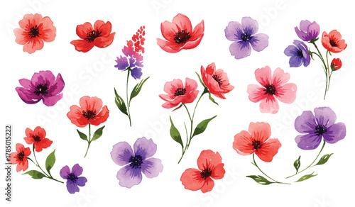 Watercolor Floral Collection Elegant and Artistic Hand-Painted Flowers with Colorful Blooms and Greenery for Design Projects