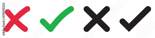 Checkmark cross symbols. Checkbox false wrong icons set. Vote checkmark, cross icons, symbols set. Vector icons 
