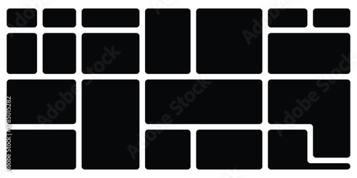 Grid puzzle abstract design on white page. Modern brick abstract bento-grid icons on white background. Isolated abstract modern Bento-grid icons on white background. EPS 10. 