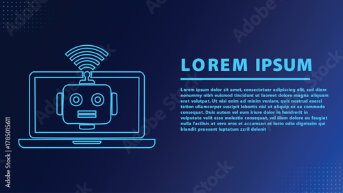 Futuristic Robot on Laptop Vector Illustration Artificial Intelligence Concept Modern Technology Design Online Communication Automation Machine Learning System