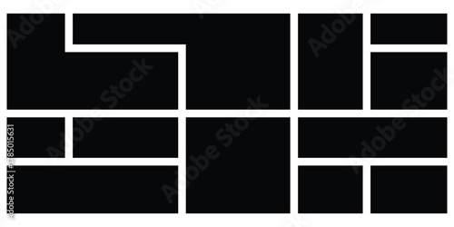 Grid puzzle abstract design on white page. Modern brick abstract bento-grid icons on white background. Isolated abstract modern Bento-grid icons on white background. EPS 10. 