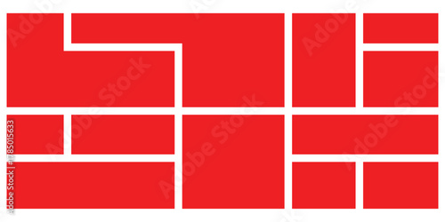 Geometrical abstract modern red bento-grid icons. Visual block grid bento-grid icons on white page. Puzzle modern abstract grid icons. EPS 10. 