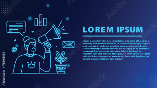 Modern Business Communication Vector Illustration Person with Megaphone Chart Speech Bubble Email Plant - Marketing Promotion and Corporate Design Professional High Quality Stock Content for