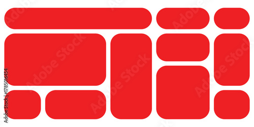 Red modern isolated geometric bento-grid icons on white background. Abstract bento grid icons on white page. Puzzle brick bento icons on white page. EPs 10. 