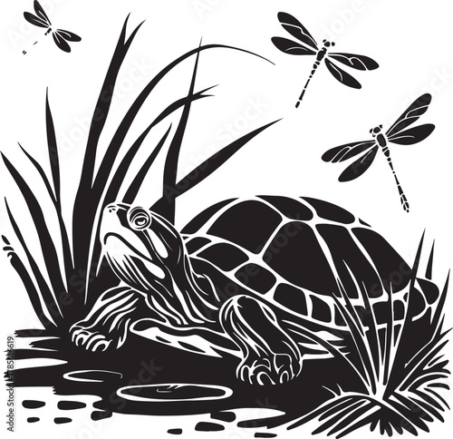 Black silhouette of diverse natural wetland ecosystems and wildlife for world wetlands day celebration