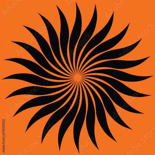 Retro banner with sun and rays in style of 70s. Sunburst, sunrise summer background. Sunbeam illustration, starburst geometric pattern. Vintage