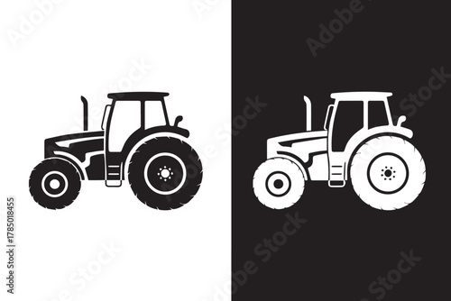 tractor agriculture vehicle emblem negative space dual color vector artwork