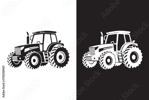 tractor farming equipment silhouette pair black background white background vector
