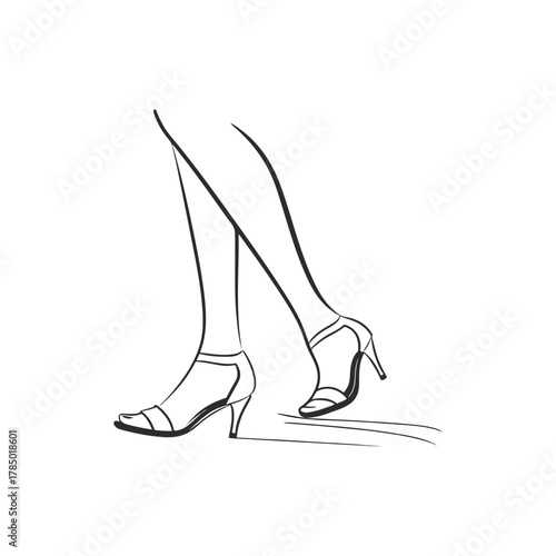 Minimal black strap heel silhouette on white background
